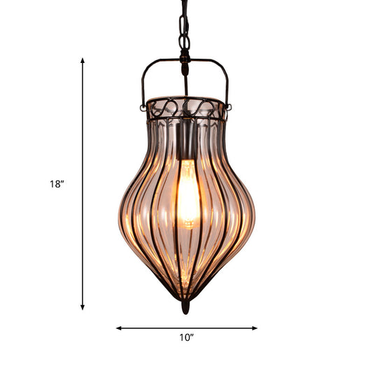 Clear Glass Teardrop Hanging Pendant Light Industrial Style Single Pendant Lighting in Black for Restaurant Clearhalo 'Ceiling Lights' 'Glass shade' 'Glass' 'Industrial Pendants' 'Industrial' 'Middle Century Pendants' 'Pendant Lights' 'Pendants' 'Tiffany' Lighting' 259012