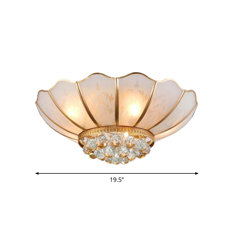 6 Lights Flared Flush Lamp Traditional Gold Beveled Glass Shade Ceiling Light with Crystal Accent Clearhalo 'Ceiling Lights' 'Close To Ceiling Lights' 'Close to ceiling' 'Flush mount' Lighting' 259032