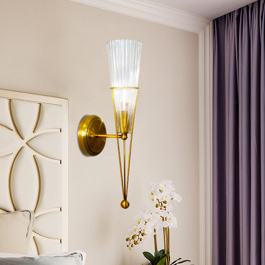 Black/Brass Torch Sconce Lighting 1 Light Modernism Metal and Clear Crystal Mini Wall Lamp Clearhalo 'Cast Iron' 'Glass' 'Industrial' 'Modern wall lights' 'Modern' 'Tiffany' 'Traditional wall lights' 'Wall Lamps & Sconces' 'Wall Lights' Lighting' 259034
