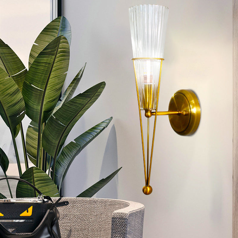 Black/Brass Torch Sconce Lighting 1 Light Modernism Metal and Clear Crystal Mini Wall Lamp Clearhalo 'Cast Iron' 'Glass' 'Industrial' 'Modern wall lights' 'Modern' 'Tiffany' 'Traditional wall lights' 'Wall Lamps & Sconces' 'Wall Lights' Lighting' 259036