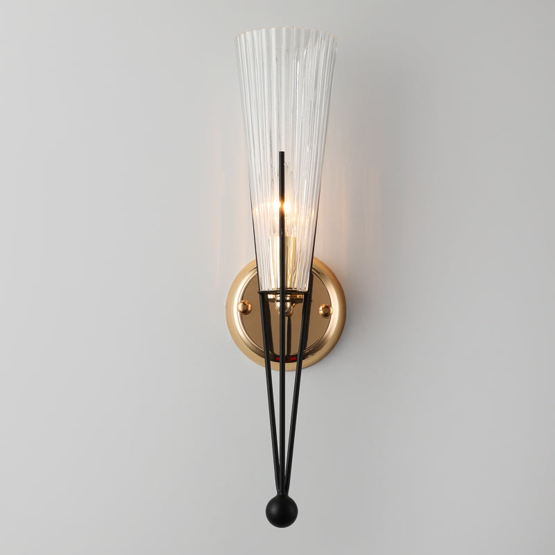 Black/Brass Torch Sconce Lighting 1 Light Modernism Metal and Clear Crystal Mini Wall Lamp Black Clearhalo 'Cast Iron' 'Glass' 'Industrial' 'Modern wall lights' 'Modern' 'Tiffany' 'Traditional wall lights' 'Wall Lamps & Sconces' 'Wall Lights' Lighting' 259040