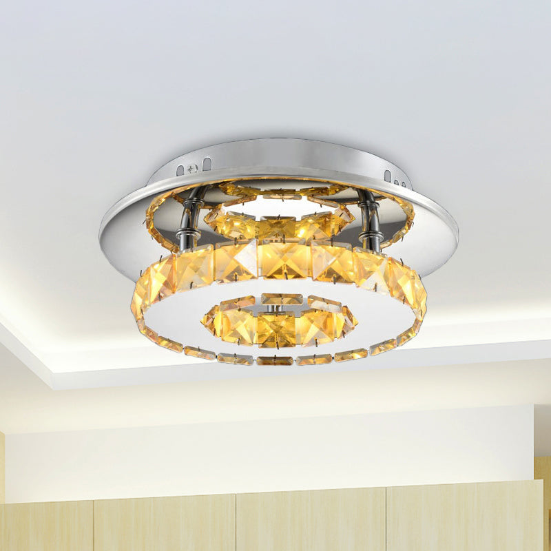 Circular Semi Flush Light Luxury Clear/Amber Crystal LED Indoor Ceiling Light Fixture in Neutral/Warm/White/3 Color Amber Clearhalo 'Ceiling Lights' 'Close To Ceiling Lights' 'Close to ceiling' 'Flush mount' Lighting' 259049