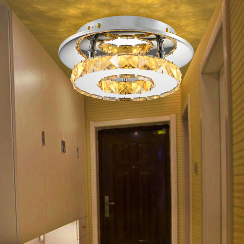 Circular Semi Flush Light Luxury Clear/Amber Crystal LED Indoor Ceiling Light Fixture in Neutral/Warm/White/3 Color Clearhalo 'Ceiling Lights' 'Close To Ceiling Lights' 'Close to ceiling' 'Flush mount' Lighting' 259050