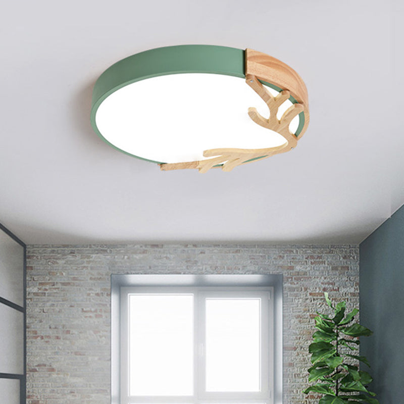 Round Flush Mount Light 1 Light Metal Nordic Flush Mount Spotlight with Antlers Decoration Clearhalo 'Ceiling Lights' 'Close To Ceiling Lights' 'Close to ceiling' 'Flush mount' Lighting' 2590554