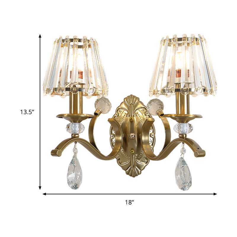 1/2 Heads Cone Wall Sconce Light Traditional Vintage Wall Lighting in Brass for Living Room Clearhalo 'Modern wall lights' 'Modern' 'Wall Lamps & Sconces' 'Wall Lights' Lighting' 259071