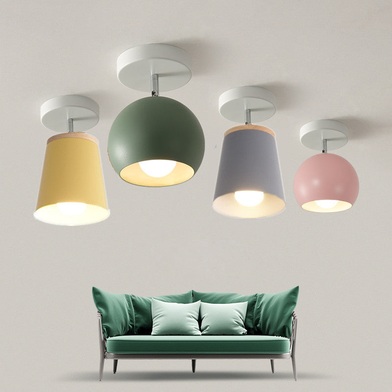 1 Light Semi Flush Mount Light Macaron Metal Ceiling Mount Chandelier for Bedroom Clearhalo 'Ceiling Lights' 'Close To Ceiling Lights' 'Close to ceiling' 'Semi-flushmount' Lighting' 2590712