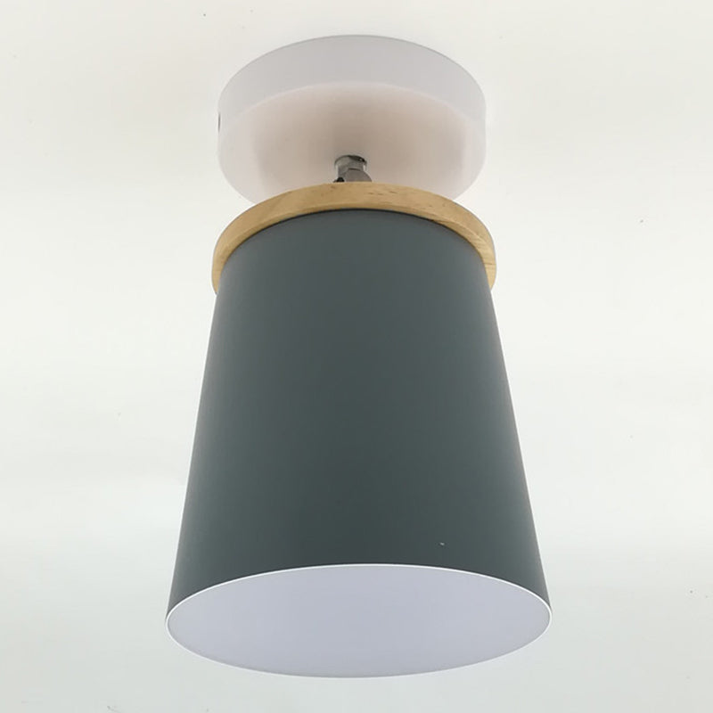 1 Light Semi Flush Mount Light Macaron Metal Ceiling Mount Chandelier for Bedroom Grey Cylinder Clearhalo 'Ceiling Lights' 'Close To Ceiling Lights' 'Close to ceiling' 'Semi-flushmount' Lighting' 2590719