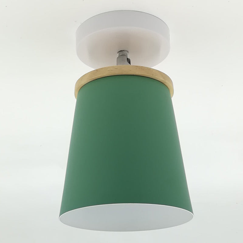 1 Light Semi Flush Mount Light Macaron Metal Ceiling Mount Chandelier for Bedroom Green Cylinder Clearhalo 'Ceiling Lights' 'Close To Ceiling Lights' 'Close to ceiling' 'Semi-flushmount' Lighting' 2590722