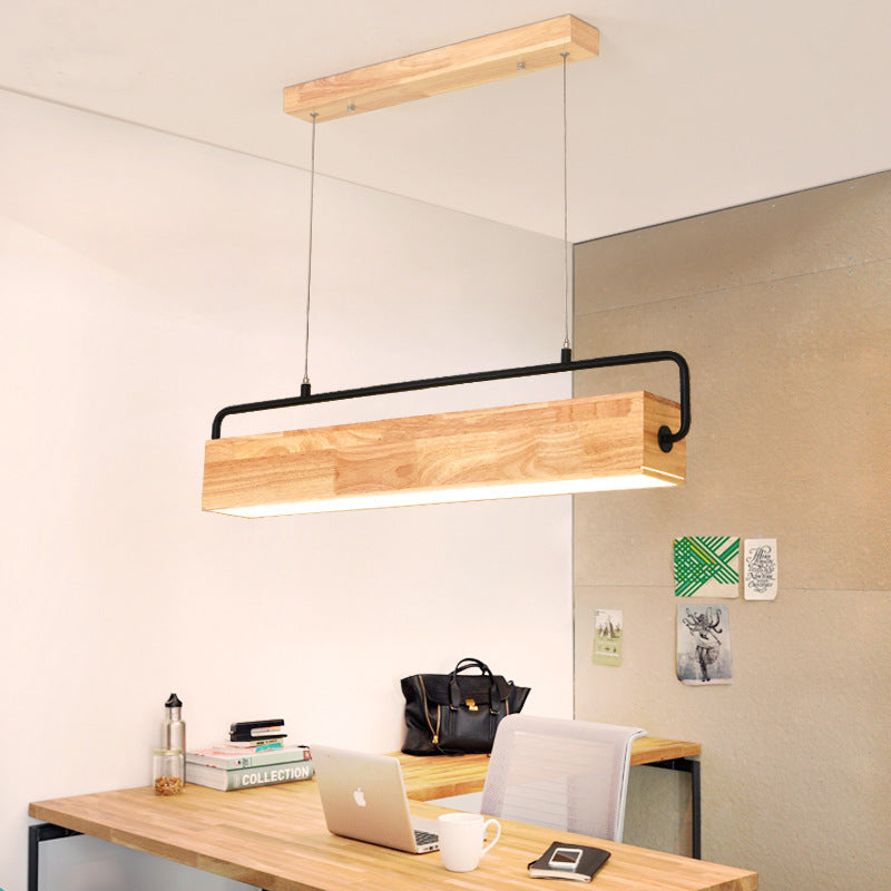 Modern Nordic Strip Island Pendant Lighting Rectangular Wood Restaurant Linear Chandelier Clearhalo 'Ceiling Lights' 'Island Lights' Lighting' 2590772