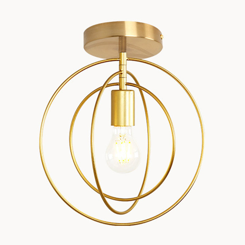 1 Light Semi Flush Chandelier Industrial Metal Ceiling Mount Light Fixture for Hallway Gold Circle Clearhalo 'Ceiling Lights' 'Close To Ceiling Lights' 'Close to ceiling' 'Semi-flushmount' Lighting' 2590773