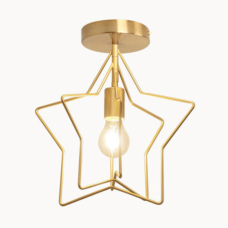 1 Light Semi Flush Chandelier Industrial Metal Ceiling Mount Light Fixture for Hallway Gold Star Clearhalo 'Ceiling Lights' 'Close To Ceiling Lights' 'Close to ceiling' 'Semi-flushmount' Lighting' 2590774