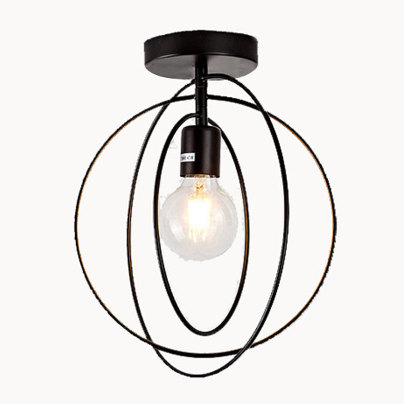 1 Light Semi Flush Chandelier Industrial Metal Ceiling Mount Light Fixture for Hallway Black Circle Clearhalo 'Ceiling Lights' 'Close To Ceiling Lights' 'Close to ceiling' 'Semi-flushmount' Lighting' 2590776