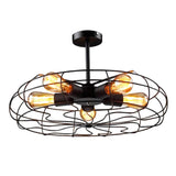 Basket Cage Semi Flush Light Fixtures Retro Industrial Style 5 Lights Metal Ceiling Mount Chandelier for Hallway Clearhalo 'Ceiling Lights' 'Close To Ceiling Lights' 'Close to ceiling' 'Semi-flushmount' Lighting' 2590884