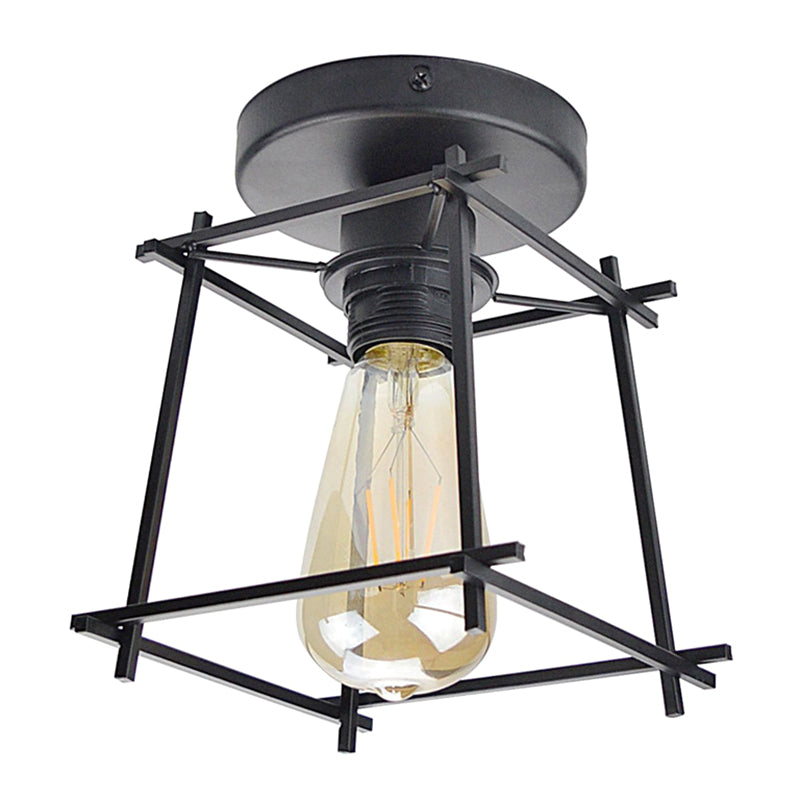 Square Semi Flush Chandelier Retro Industrial Style 1 Light Metal Ceiling Light Fixtures for Hallway Clearhalo 'Ceiling Lights' 'Close To Ceiling Lights' 'Close to ceiling' 'Semi-flushmount' Lighting' 2590928