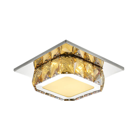 Clear/Amber Crystal Square Flush Mount Lamp Modern LED Corridor Flush-Mount Light Fixture in Neutral/Warm/White/3 Color Clearhalo 'Ceiling Lights' 'Close To Ceiling Lights' 'Close to ceiling' 'Flush mount' Lighting' 259110