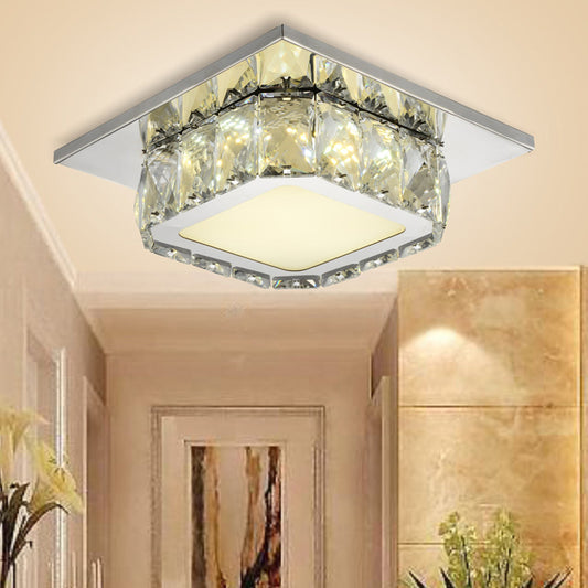 Clear/Amber Crystal Square Flush Mount Lamp Modern LED Corridor Flush-Mount Light Fixture in Neutral/Warm/White/3 Color Clear Clearhalo 'Ceiling Lights' 'Close To Ceiling Lights' 'Close to ceiling' 'Flush mount' Lighting' 259112