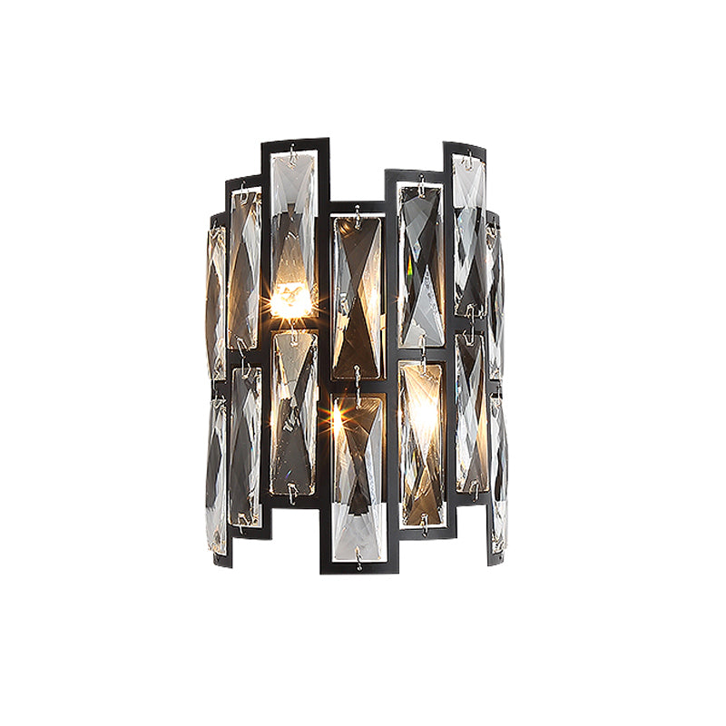 Half Cylinder Wall Lamp Clear Crystal Block 2 Lights Contemporary Wall Mount Lamp in Black Clearhalo 'Modern wall lights' 'Modern' 'Wall Lamps & Sconces' 'Wall Lights' Lighting' 259125