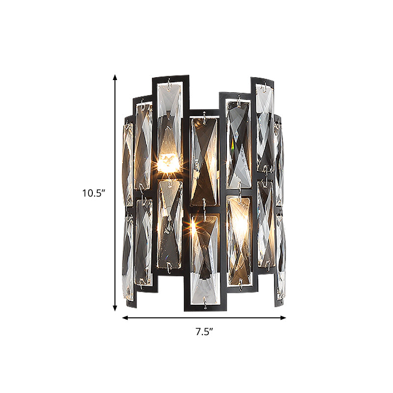 Half Cylinder Wall Lamp Clear Crystal Block 2 Lights Contemporary Wall Mount Lamp in Black Clearhalo 'Modern wall lights' 'Modern' 'Wall Lamps & Sconces' 'Wall Lights' Lighting' 259126