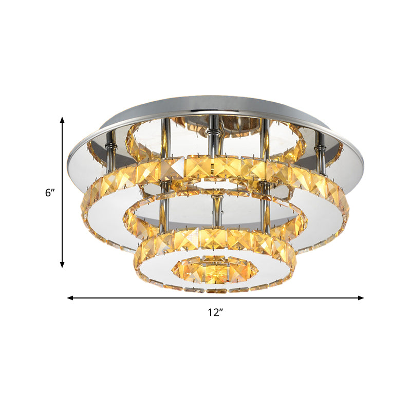 Modernist Round Semi Flush Light Crystal 2 Tier Clear/Amber Ceiling Flush Mount in Neutral/Warm/White/3 Color for Foyer Clearhalo 'Ceiling Lights' 'Close To Ceiling Lights' 'Close to ceiling' 'Flush mount' Lighting' 259173