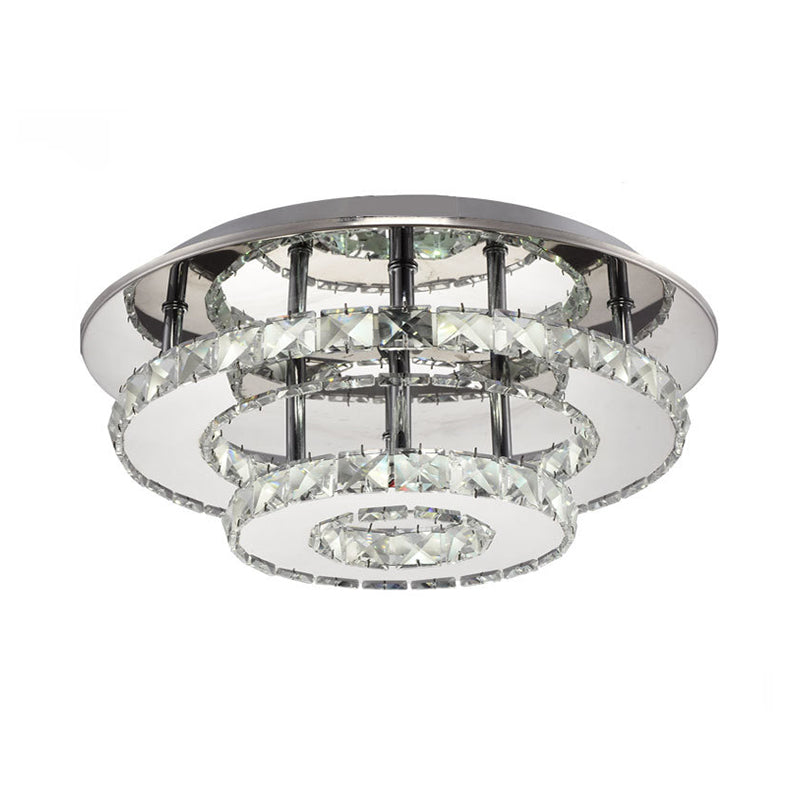 Modernist Round Semi Flush Light Crystal 2 Tier Clear/Amber Ceiling Flush Mount in Neutral/Warm/White/3 Color for Foyer Clear White Clearhalo 'Ceiling Lights' 'Close To Ceiling Lights' 'Close to ceiling' 'Flush mount' Lighting' 259175