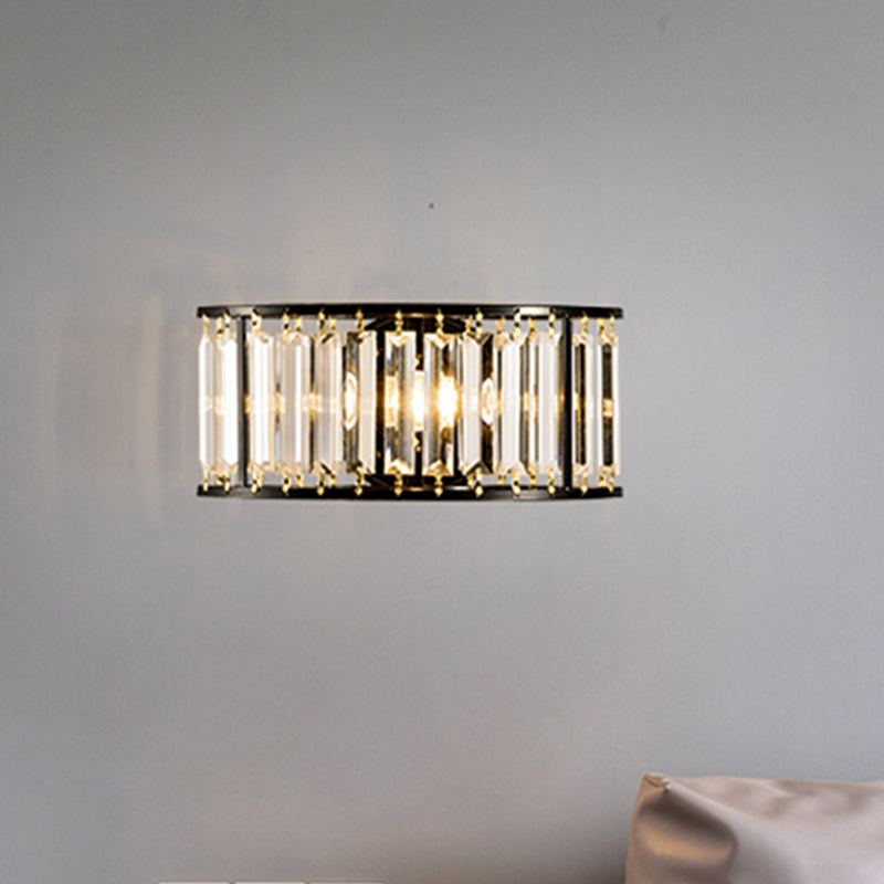 Clear Crystal Half Cylinder Wall Lighting 1 Light Contemporary Wall Mounted Lamp in Black/Gold Black Clearhalo 'Modern wall lights' 'Modern' 'Wall Lamps & Sconces' 'Wall Lights' Lighting' 259212