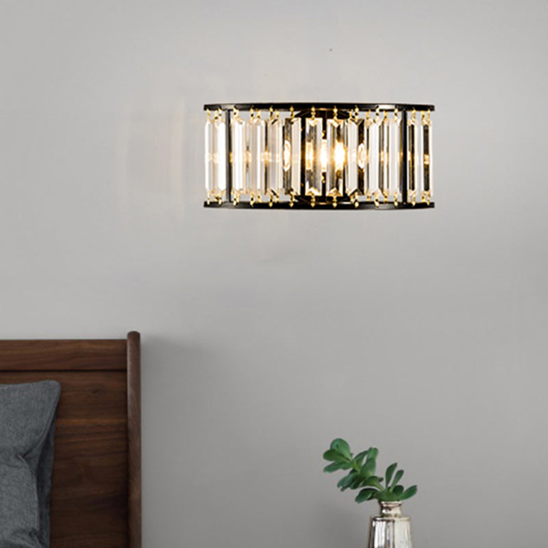 Clear Crystal Half Cylinder Wall Lighting 1 Light Contemporary Wall Mounted Lamp in Black/Gold Clearhalo 'Modern wall lights' 'Modern' 'Wall Lamps & Sconces' 'Wall Lights' Lighting' 259213