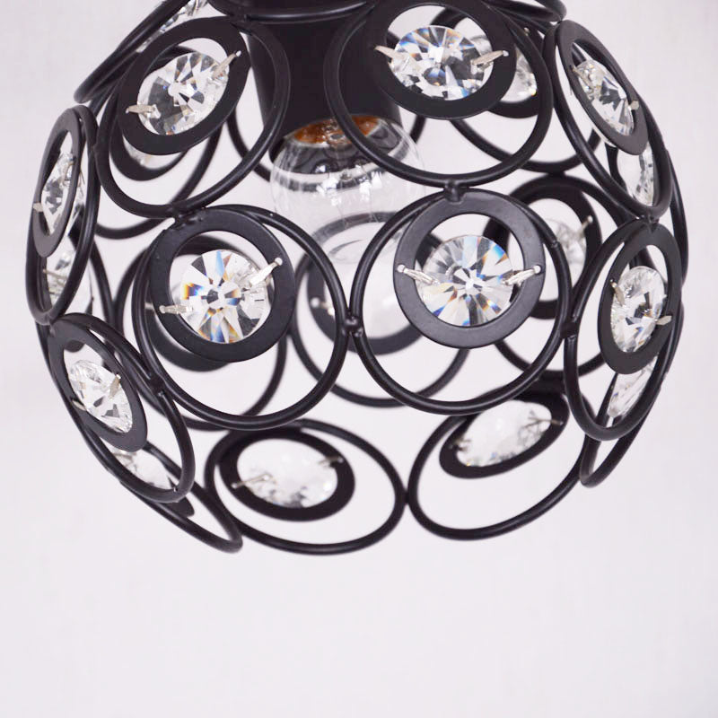 Metal Globe Cage Semi-Flush Mount with Crystal Decoration Contemporary 1 Bulb Semi Flush Ceiling Light in Black Clearhalo 'Ceiling Lights' 'Close To Ceiling Lights' 'Close to ceiling' 'Semi-flushmount' Lighting' 259229