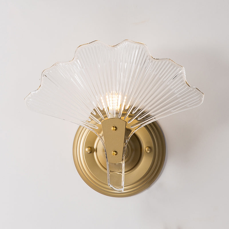 Ginkgo Leaves Wall Light Modern Decorative 1/3 Lights Clear Glass Wall Sconce Lighting in Brass 1.0 Brass Clearhalo 'Cast Iron' 'Glass' 'Industrial' 'Modern wall lights' 'Modern' 'Tiffany' 'Traditional wall lights' 'Wall Lamps & Sconces' 'Wall Lights' Lighting' 259239