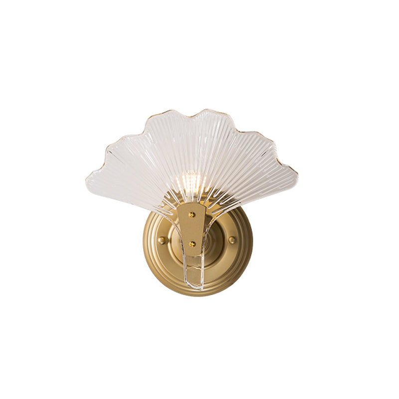 Ginkgo Leaves Wall Light Modern Decorative 1/3 Lights Clear Glass Wall Sconce Lighting in Brass Clearhalo 'Cast Iron' 'Glass' 'Industrial' 'Modern wall lights' 'Modern' 'Tiffany' 'Traditional wall lights' 'Wall Lamps & Sconces' 'Wall Lights' Lighting' 259241