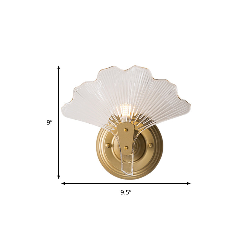 Ginkgo Leaves Wall Light Modern Decorative 1/3 Lights Clear Glass Wall Sconce Lighting in Brass Clearhalo 'Cast Iron' 'Glass' 'Industrial' 'Modern wall lights' 'Modern' 'Tiffany' 'Traditional wall lights' 'Wall Lamps & Sconces' 'Wall Lights' Lighting' 259242