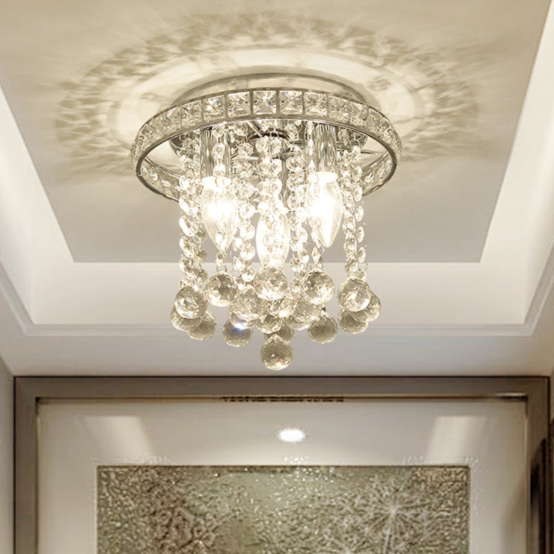 Round Ceiling Lighting with Crystal Accents Contemporary 3 Bulbs Living Room Ceiling Mounted Light in Chrome Finish Chrome Clearhalo 'Ceiling Lights' 'Close To Ceiling Lights' 'Close to ceiling' 'Flush mount' Lighting' 259283