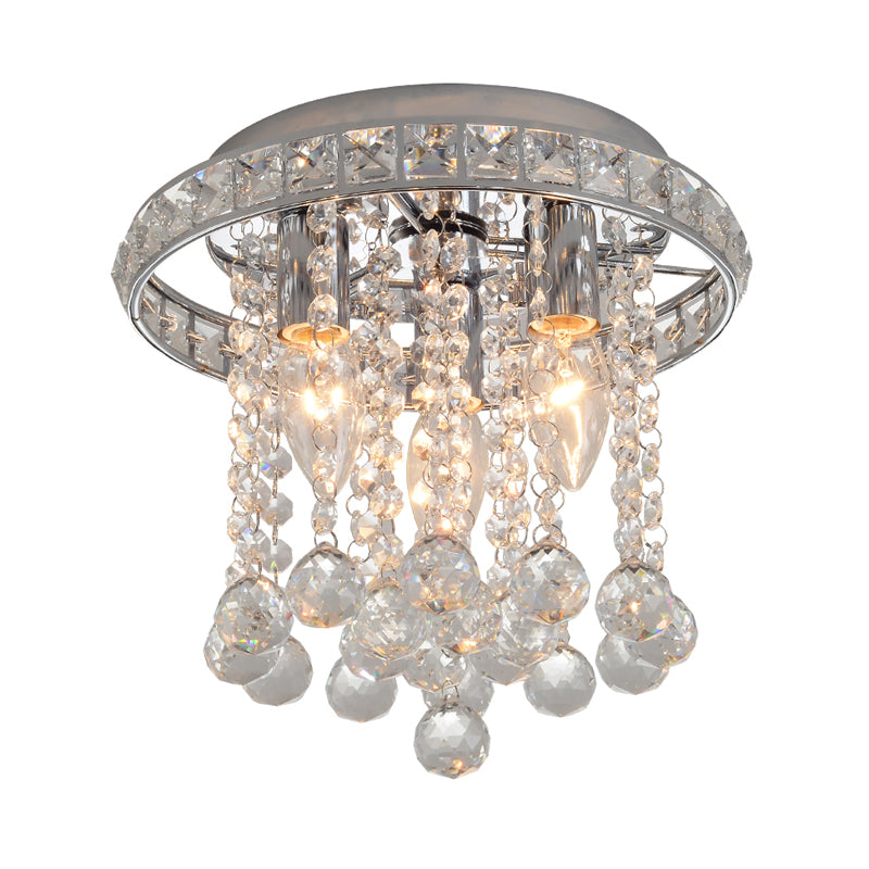 Round Ceiling Lighting with Crystal Accents Contemporary 3 Bulbs Living Room Ceiling Mounted Light in Chrome Finish Clearhalo 'Ceiling Lights' 'Close To Ceiling Lights' 'Close to ceiling' 'Flush mount' Lighting' 259285