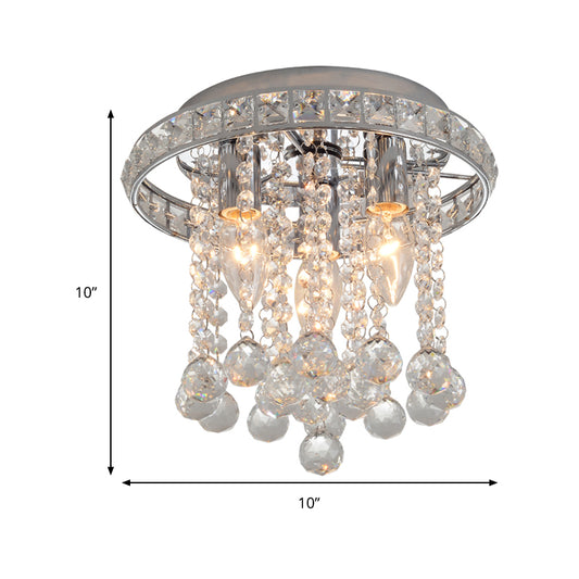 Round Ceiling Lighting with Crystal Accents Contemporary 3 Bulbs Living Room Ceiling Mounted Light in Chrome Finish Clearhalo 'Ceiling Lights' 'Close To Ceiling Lights' 'Close to ceiling' 'Flush mount' Lighting' 259286