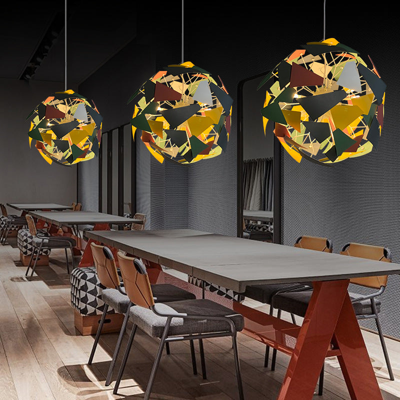 Camouflage Spherical Ceiling Pendant Light Metallic Industrial Multi Light Living Room Lighting Fixture Brown-Green-Yellow Clearhalo 'Art Deco Pendants' 'Cast Iron' 'Ceiling Lights' 'Ceramic' 'Crystal' 'Industrial Pendants' 'Industrial' 'Metal' 'Middle Century Pendants' 'Pendant Lights' 'Pendants' 'Tiffany' Lighting' 259288