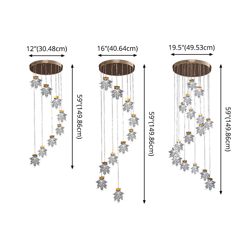 Maple Leaves Cluster Pendant Simplicity Acrylic Gold LED Suspension Lamp for Stairs Clearhalo 'Ceiling Lights' 'Modern Pendants' 'Modern' 'Pendant Lights' 'Pendants' Lighting' 2592891