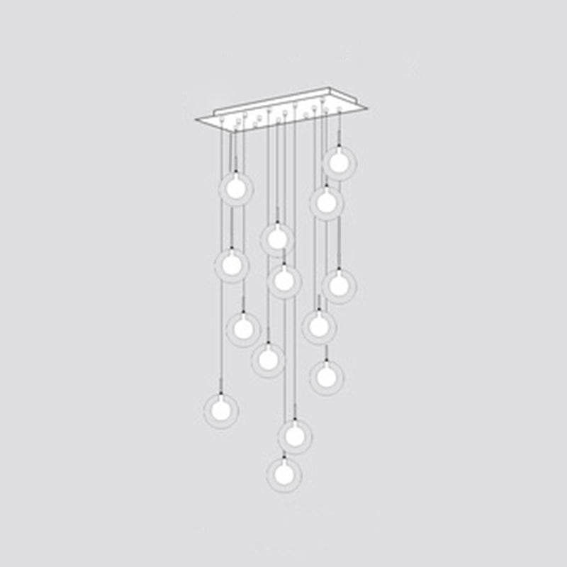 Minimalist Bubbles Multi Pendant Light Fixture Frosted White-Clear Glass Spiral Stairs Suspension Light 14 White-Clear Clearhalo 'Ceiling Lights' 'Glass shade' 'Glass' 'Modern Pendants' 'Modern' 'Pendant Lights' 'Pendants' Lighting' 2592929