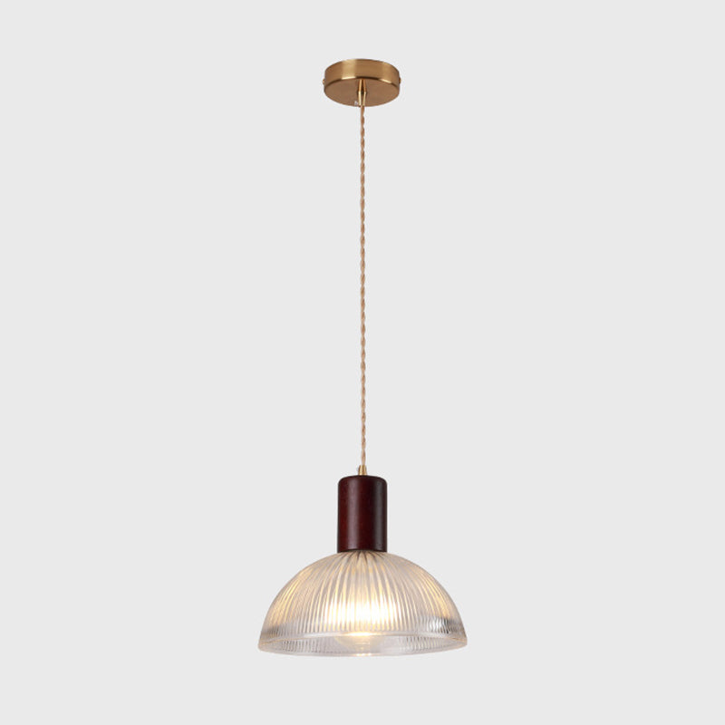 Ribbed Glass Shade Hanging Lamp Simple Style Single-Bulb Pendant Light Fixture for Bedroom Brown Bowl Clearhalo 'Ceiling Lights' 'Modern Pendants' 'Modern' 'Pendant Lights' 'Pendants' Lighting' 2593002