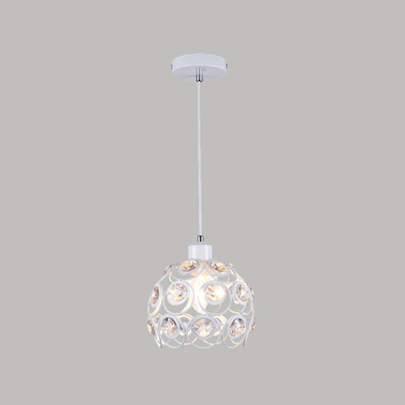 Crystal Hollowed-out Pendant Lamp Minimalist Modern Hanging Light Fixture in Dome Shape 1 White Clearhalo 'Ceiling Lights' 'Modern Pendants' 'Modern' 'Pendant Lights' 'Pendants' Lighting' 2593138