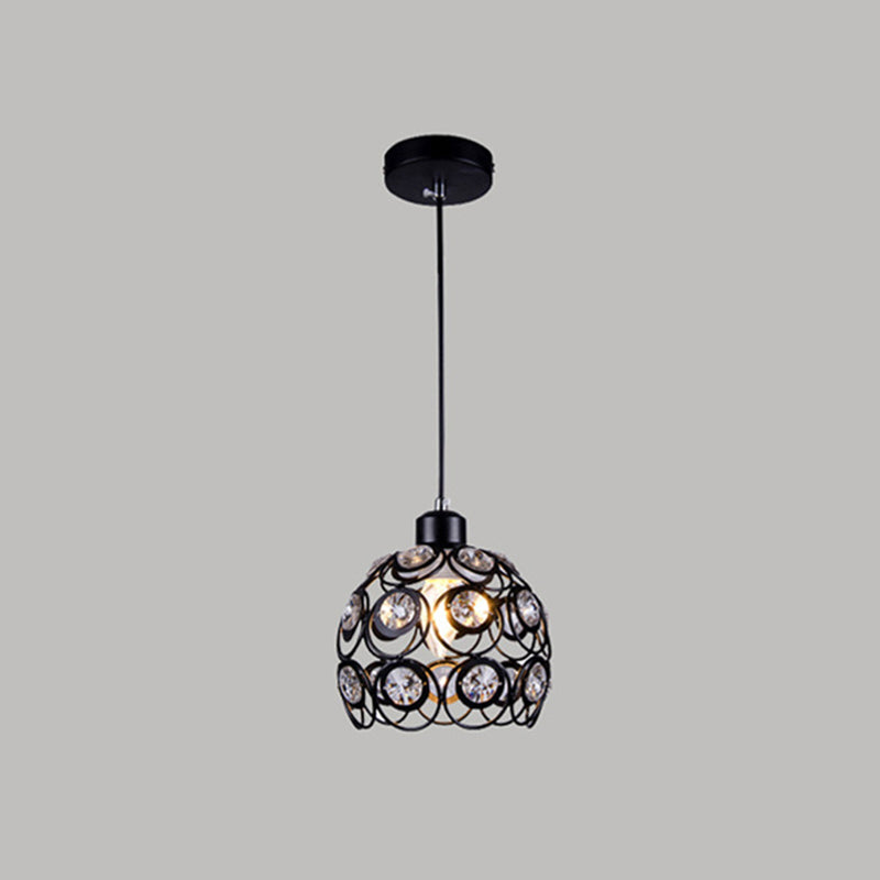 Crystal Hollowed-out Pendant Lamp Minimalist Modern Hanging Light Fixture in Dome Shape 1 Black Clearhalo 'Ceiling Lights' 'Modern Pendants' 'Modern' 'Pendant Lights' 'Pendants' Lighting' 2593139