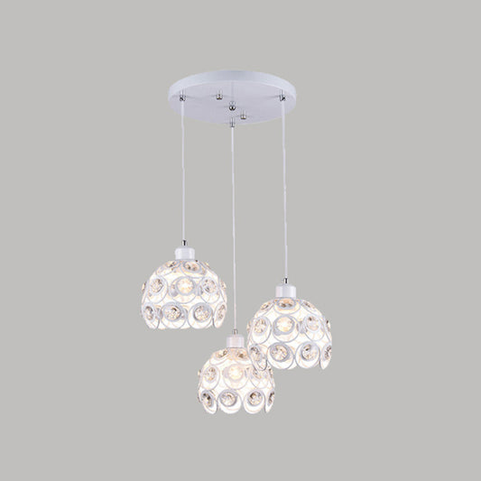 Crystal Hollowed-out Pendant Lamp Minimalist Modern Hanging Light Fixture in Dome Shape 3 White 8" Clearhalo 'Ceiling Lights' 'Modern Pendants' 'Modern' 'Pendant Lights' 'Pendants' Lighting' 2593141