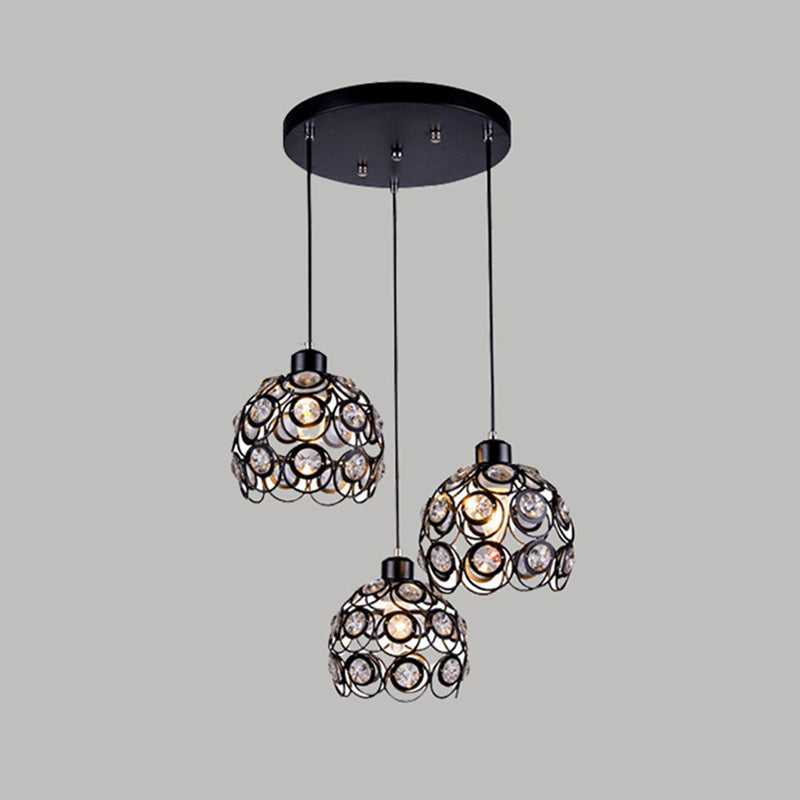Crystal Hollowed-out Pendant Lamp Minimalist Modern Hanging Light Fixture in Dome Shape 3 Black 8" Clearhalo 'Ceiling Lights' 'Modern Pendants' 'Modern' 'Pendant Lights' 'Pendants' Lighting' 2593143
