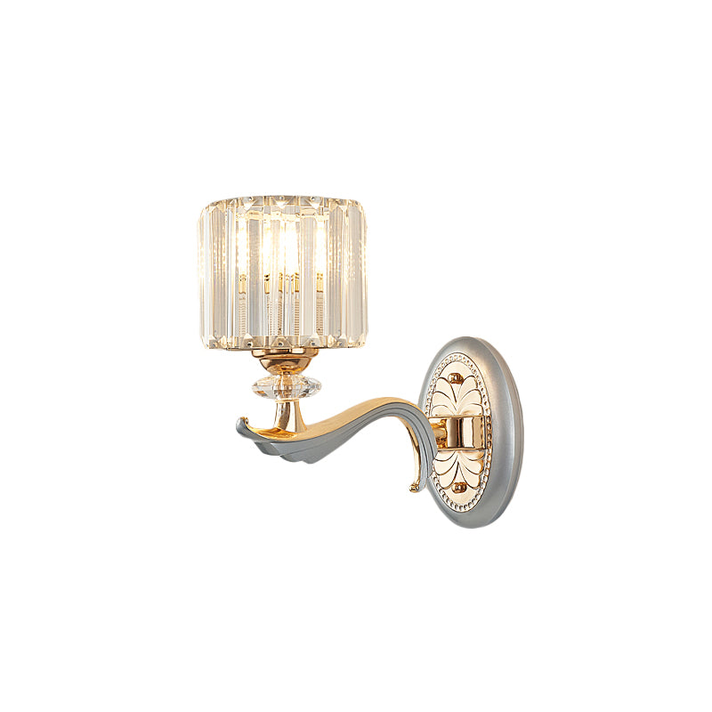 1/2 Lights Cylinder Sconce Light with Clear Crystal Shade Modern Flush Mount Wall Sconce in Silver Finish Clearhalo 'Modern wall lights' 'Modern' 'Wall Lamps & Sconces' 'Wall Lights' Lighting' 259321