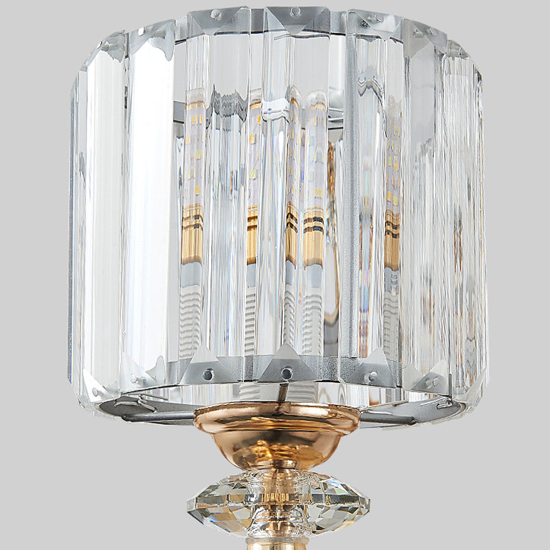 1/2 Lights Cylinder Sconce Light with Clear Crystal Shade Modern Flush Mount Wall Sconce in Silver Finish Clearhalo 'Modern wall lights' 'Modern' 'Wall Lamps & Sconces' 'Wall Lights' Lighting' 259323