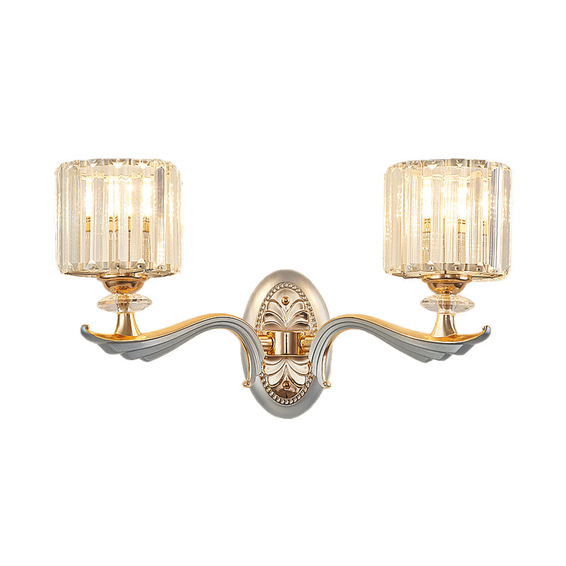 1/2 Lights Cylinder Sconce Light with Clear Crystal Shade Modern Flush Mount Wall Sconce in Silver Finish Clearhalo 'Modern wall lights' 'Modern' 'Wall Lamps & Sconces' 'Wall Lights' Lighting' 259326