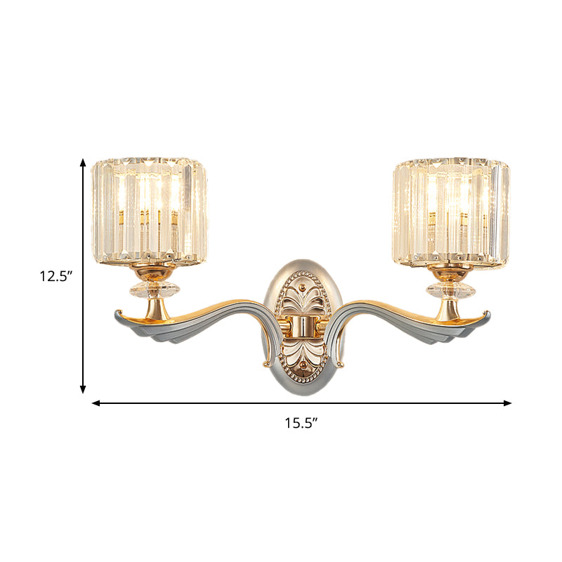 1/2 Lights Cylinder Sconce Light with Clear Crystal Shade Modern Flush Mount Wall Sconce in Silver Finish Clearhalo 'Modern wall lights' 'Modern' 'Wall Lamps & Sconces' 'Wall Lights' Lighting' 259327