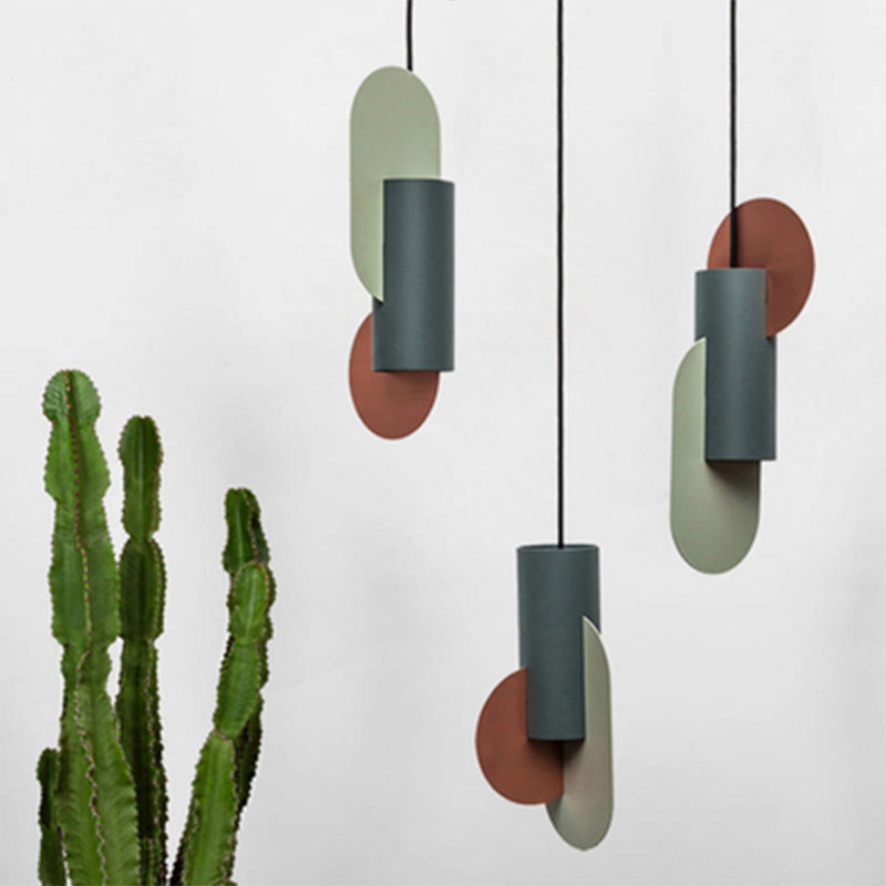 Geometric Colorblock Pendant Lighting Macaron Metal 1-Light Pink-Green-Grey Ceiling Light Clearhalo 'Ceiling Lights' 'Modern Pendants' 'Modern' 'Pendant Lights' 'Pendants' Lighting' 2593329