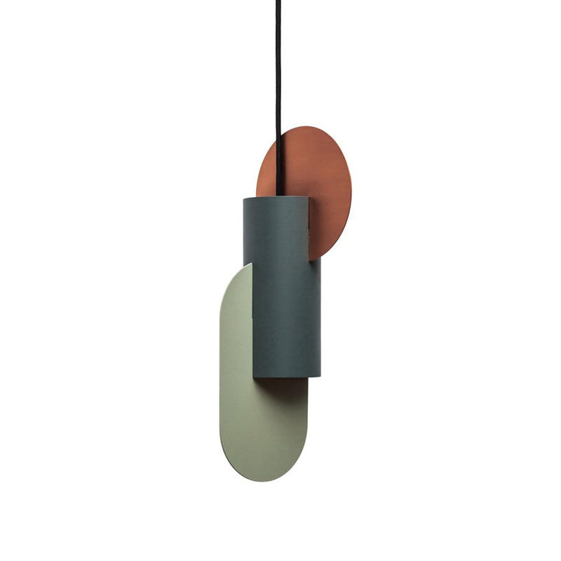 Geometric Colorblock Pendant Lighting Macaron Metal 1-Light Pink-Green-Grey Ceiling Light Pink-Green-Gray A Clearhalo 'Ceiling Lights' 'Modern Pendants' 'Modern' 'Pendant Lights' 'Pendants' Lighting' 2593333