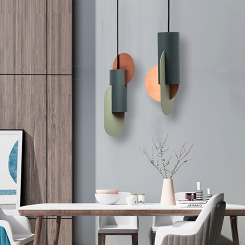 Geometric Colorblock Pendant Lighting Macaron Metal 1-Light Pink-Green-Grey Ceiling Light Clearhalo 'Ceiling Lights' 'Modern Pendants' 'Modern' 'Pendant Lights' 'Pendants' Lighting' 2593334