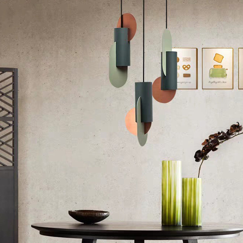 Geometric Colorblock Pendant Lighting Macaron Metal 1-Light Pink-Green-Grey Ceiling Light Clearhalo 'Ceiling Lights' 'Modern Pendants' 'Modern' 'Pendant Lights' 'Pendants' Lighting' 2593341