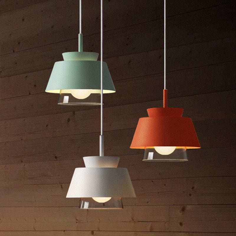 2-Shade Pendulum Light Macaron Metal and Glass 1-Bulb Restaurant Ceiling Pendant Lamp Clearhalo 'Ceiling Lights' 'Modern Pendants' 'Modern' 'Pendant Lights' 'Pendants' Lighting' 2593405